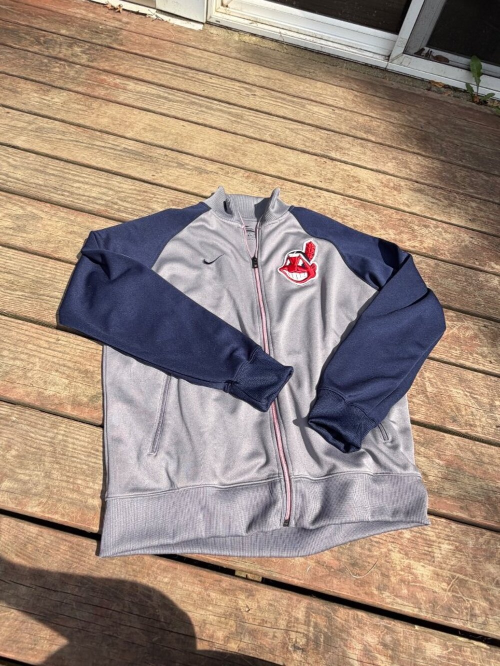 Nike Cleveland Indians Gray & Navy Full-Zip Jacket With Team Logo Mens Large